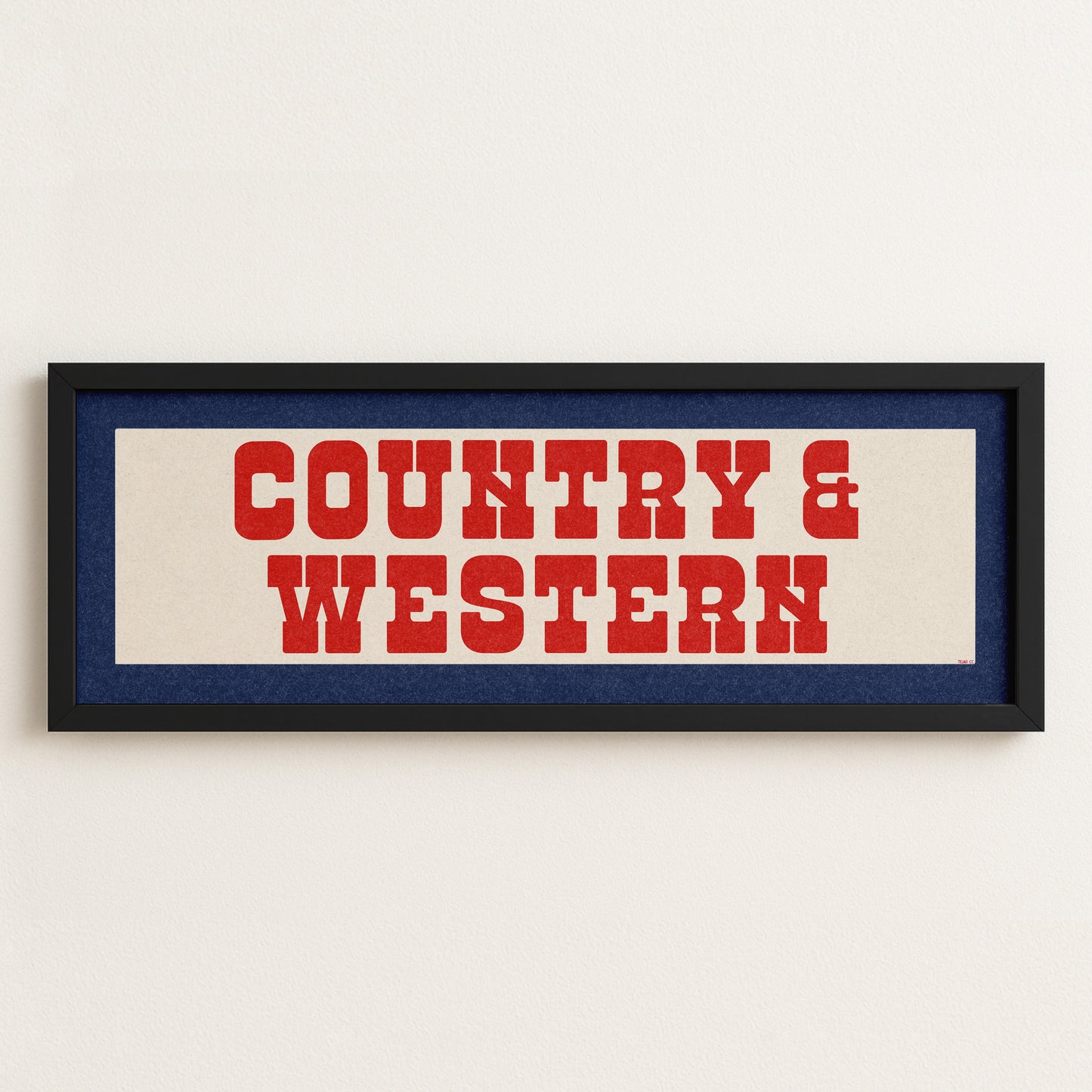 Framed COUNTRY & WESTERN Sign White & Red / Blue Art Print - Tejas Country Club