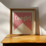 Cowgirl Pink Banner Tab Typography Square Art Print - Tejas Country Club