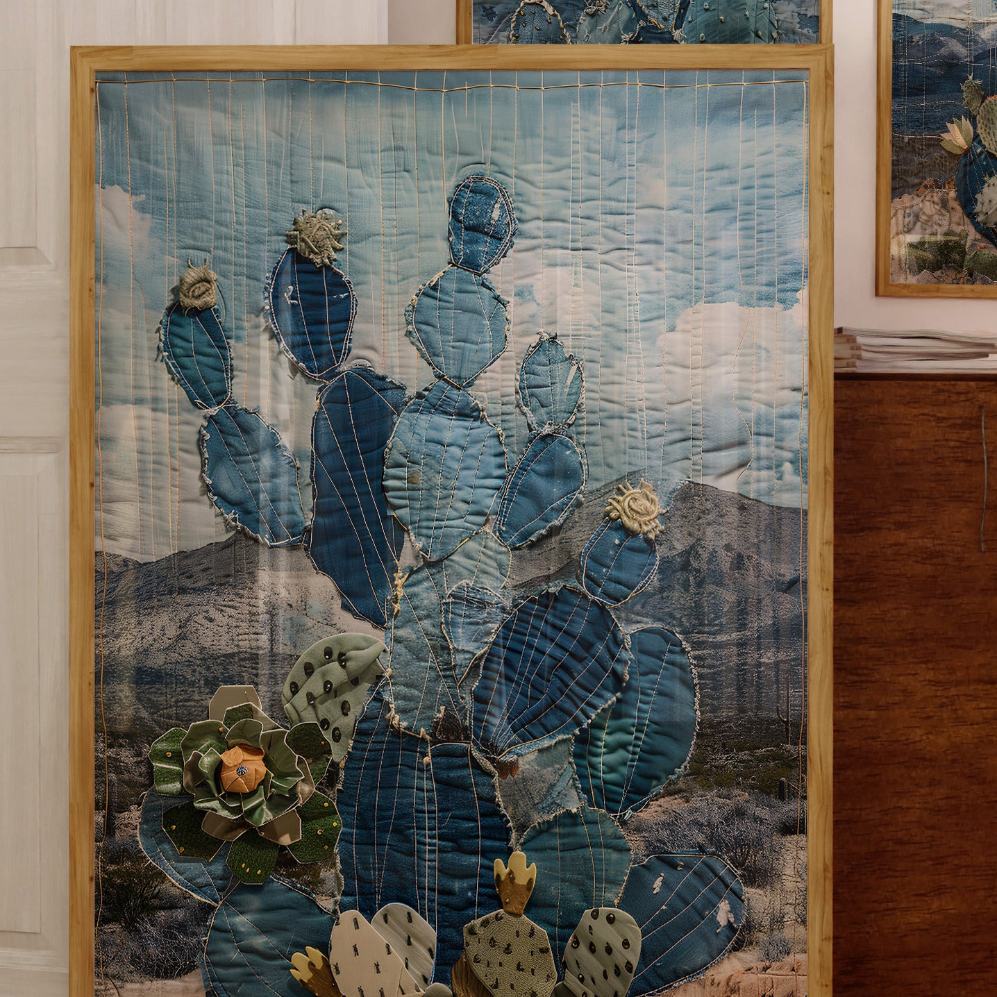 Denim Decor Prickly Pear Cactus Desert Landscape Print #1 - Tejas Country Club
