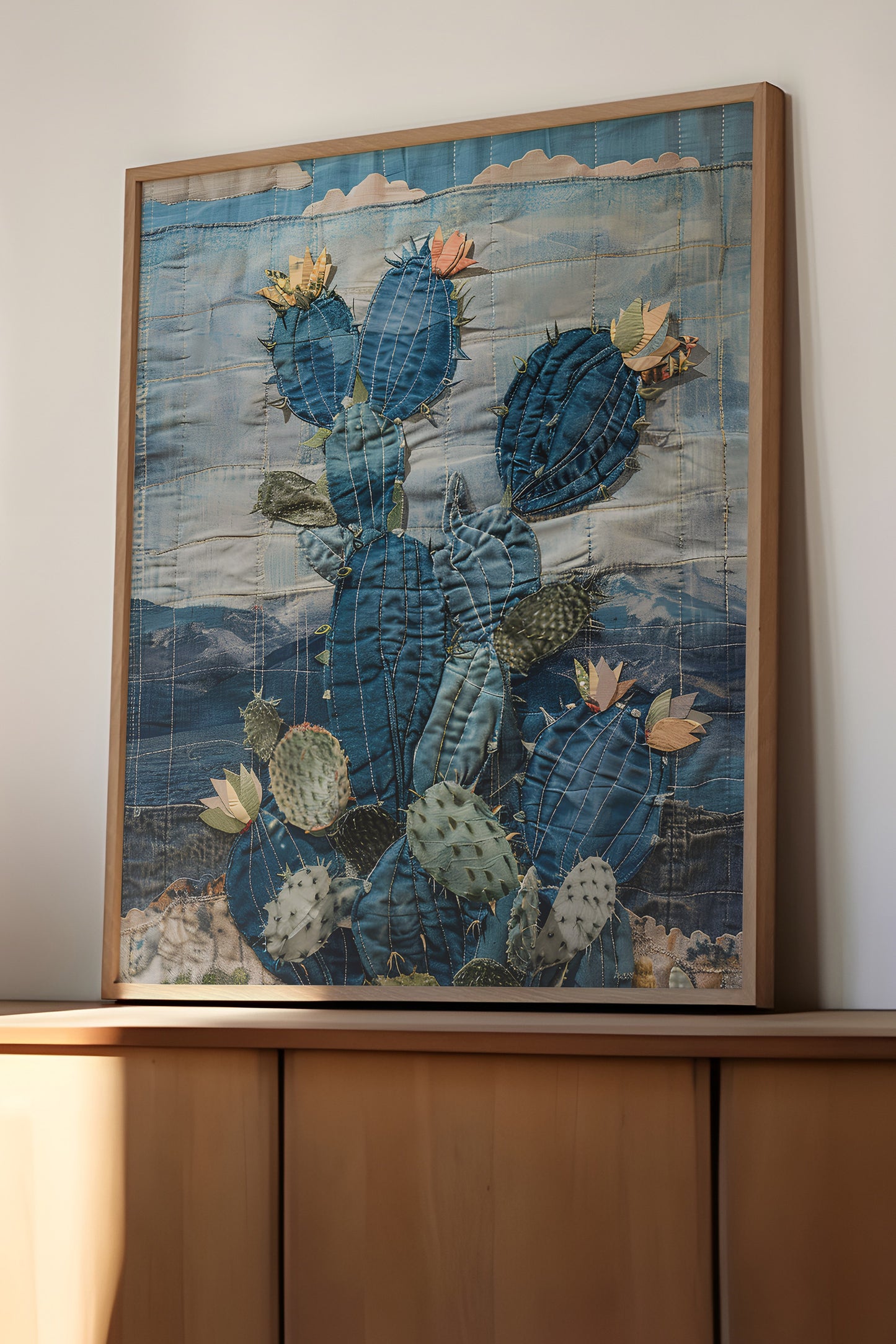 Denim Decor Prickly Pear Cactus Desert Landscape Print #2