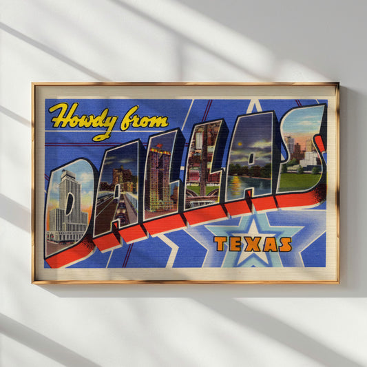 Howdy From Dallas Vintage Postcard Print