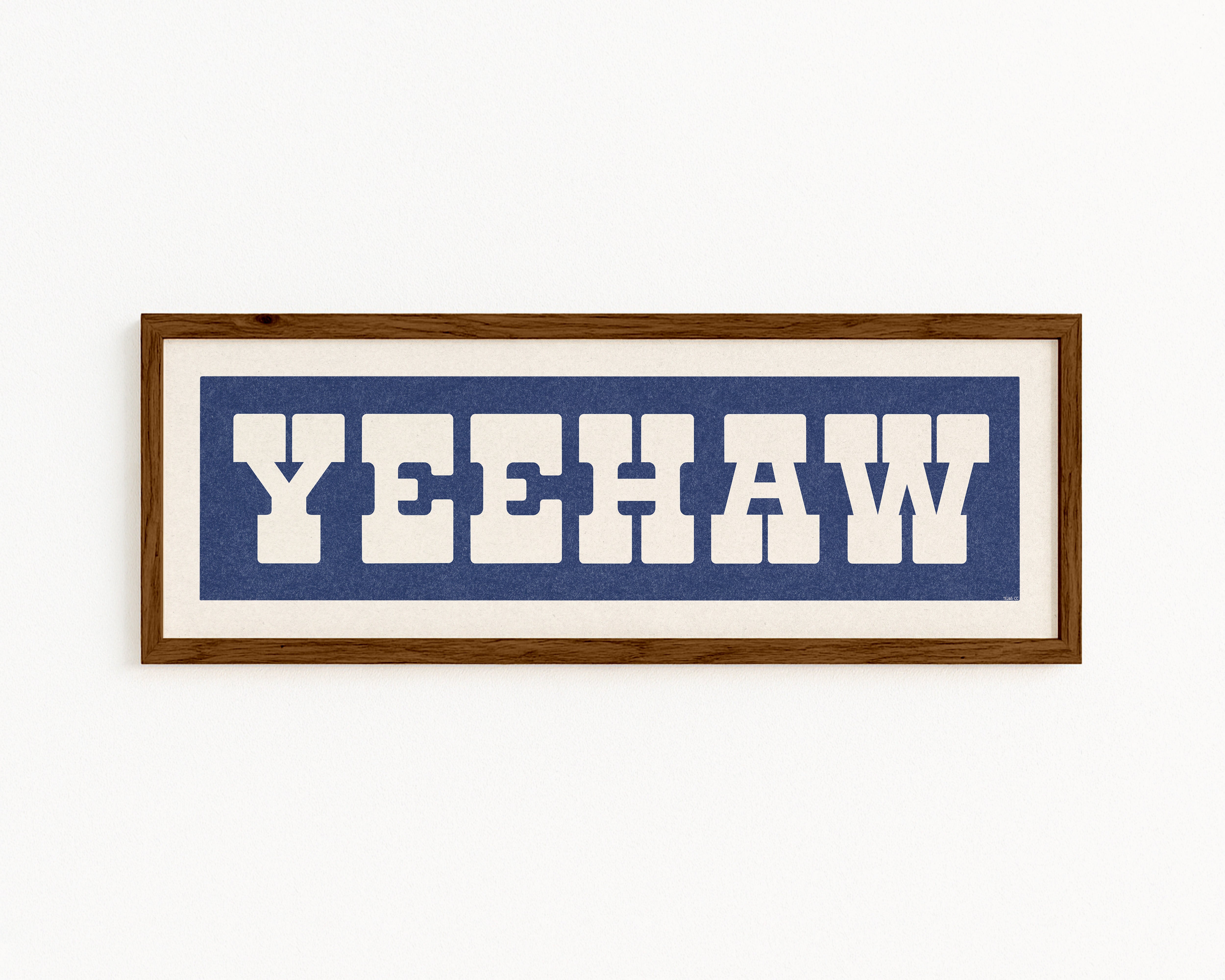 Framed YEEHAW Sign Blue & White Art Print - Tejas Country Club