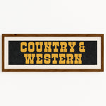 Framed COUNTRY & WESTERN Sign Black & Gold Art Print - Tejas Country Club