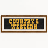 Framed COUNTRY & WESTERN Sign Black & Gold Art Print - Tejas Country Club
