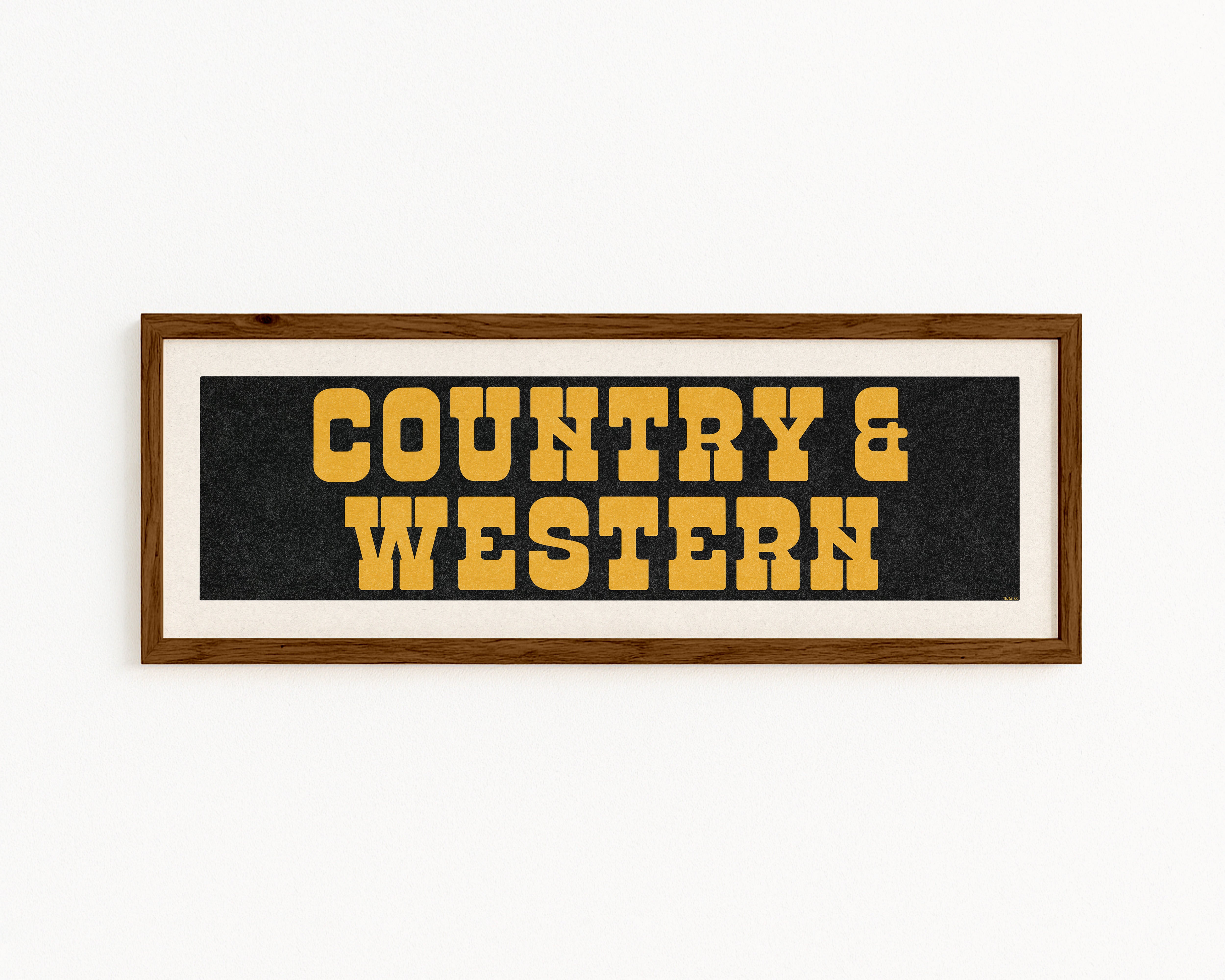 Framed COUNTRY & WESTERN Sign Black & Gold Art Print - Tejas Country Club