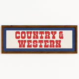 Framed COUNTRY & WESTERN Sign White & Red / Blue Art Print - Tejas Country Club