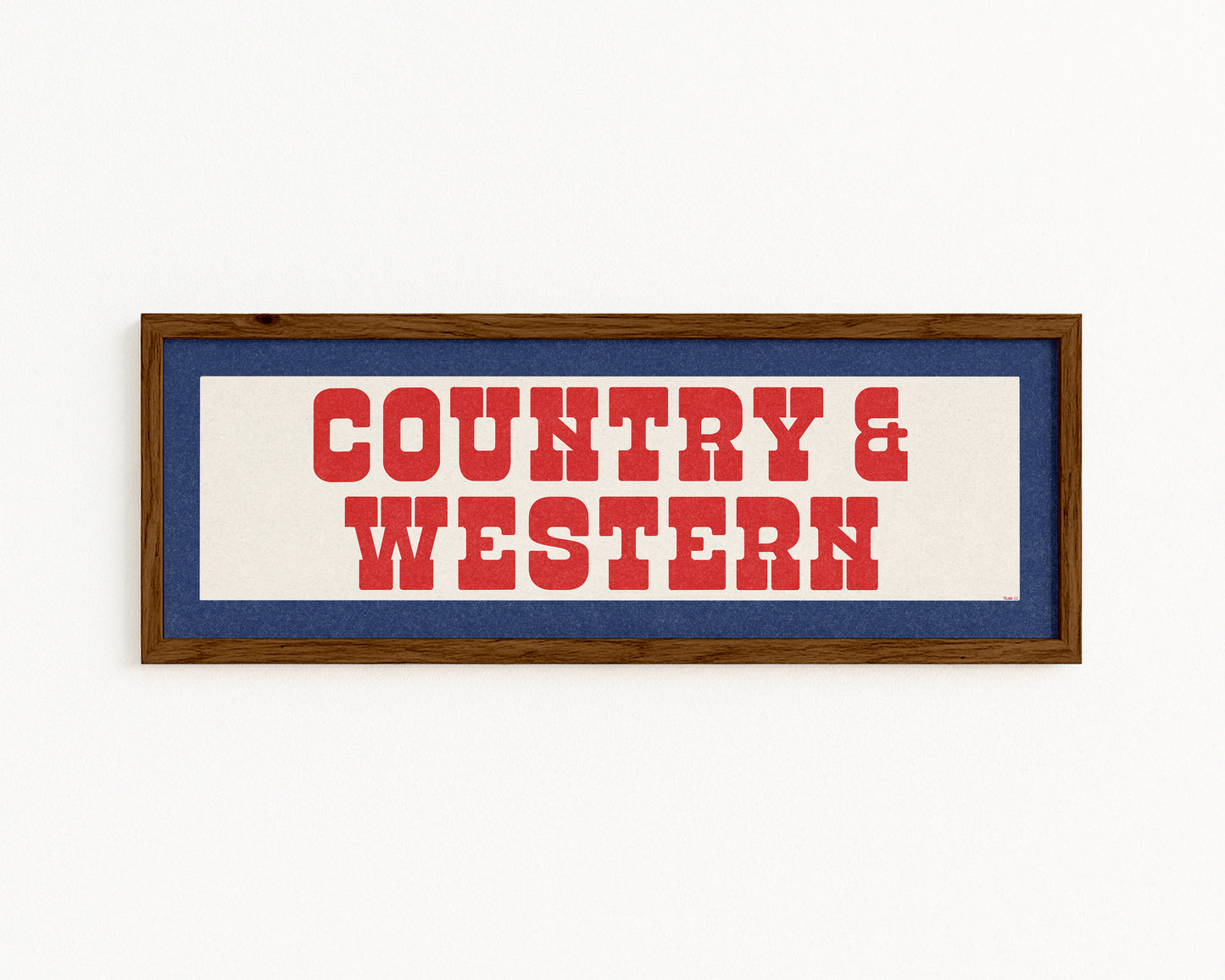 Framed COUNTRY & WESTERN Sign White & Red / Blue Art Print