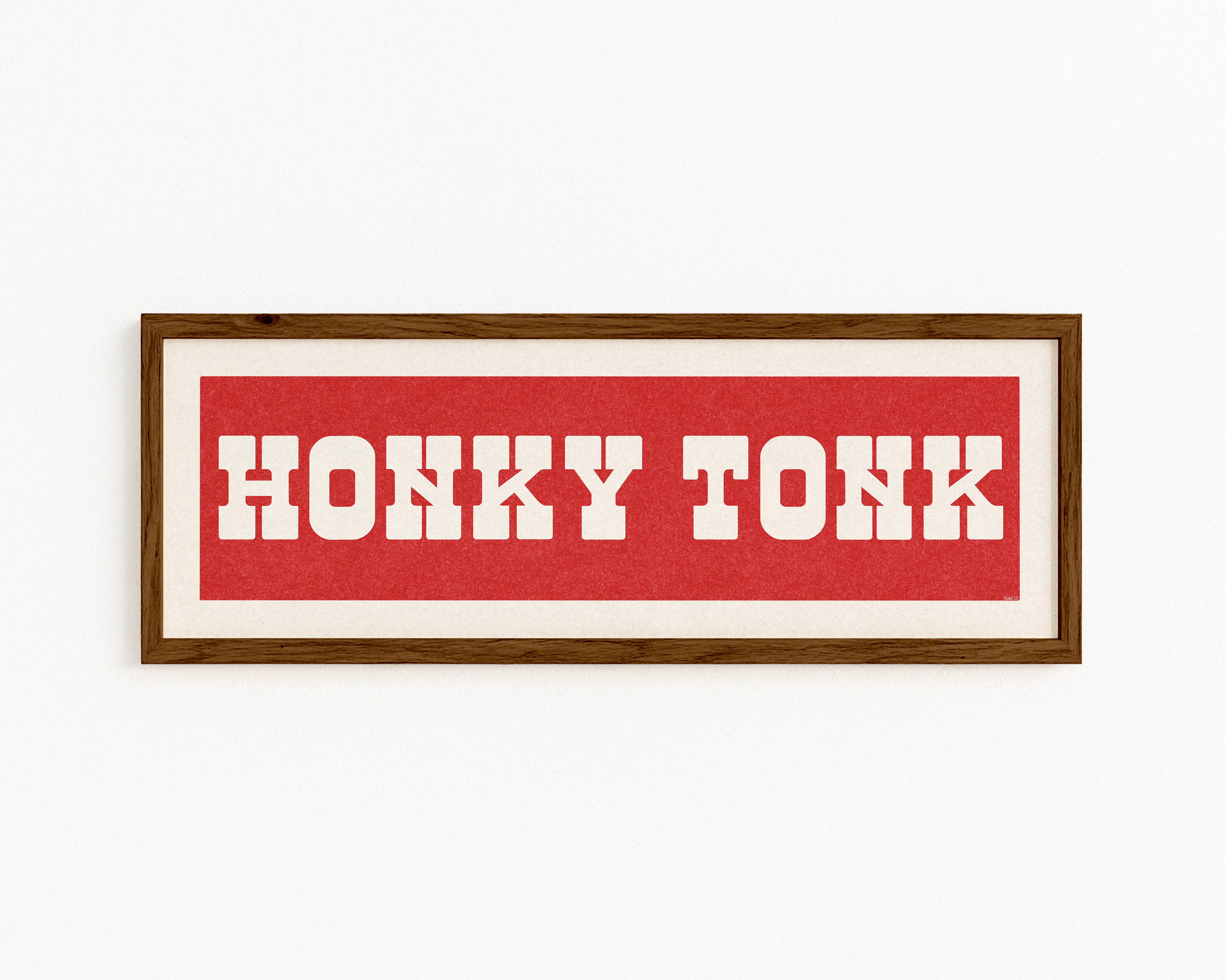 Framed HONKY TONK Sign Red & White Art Print - Tejas Country Club