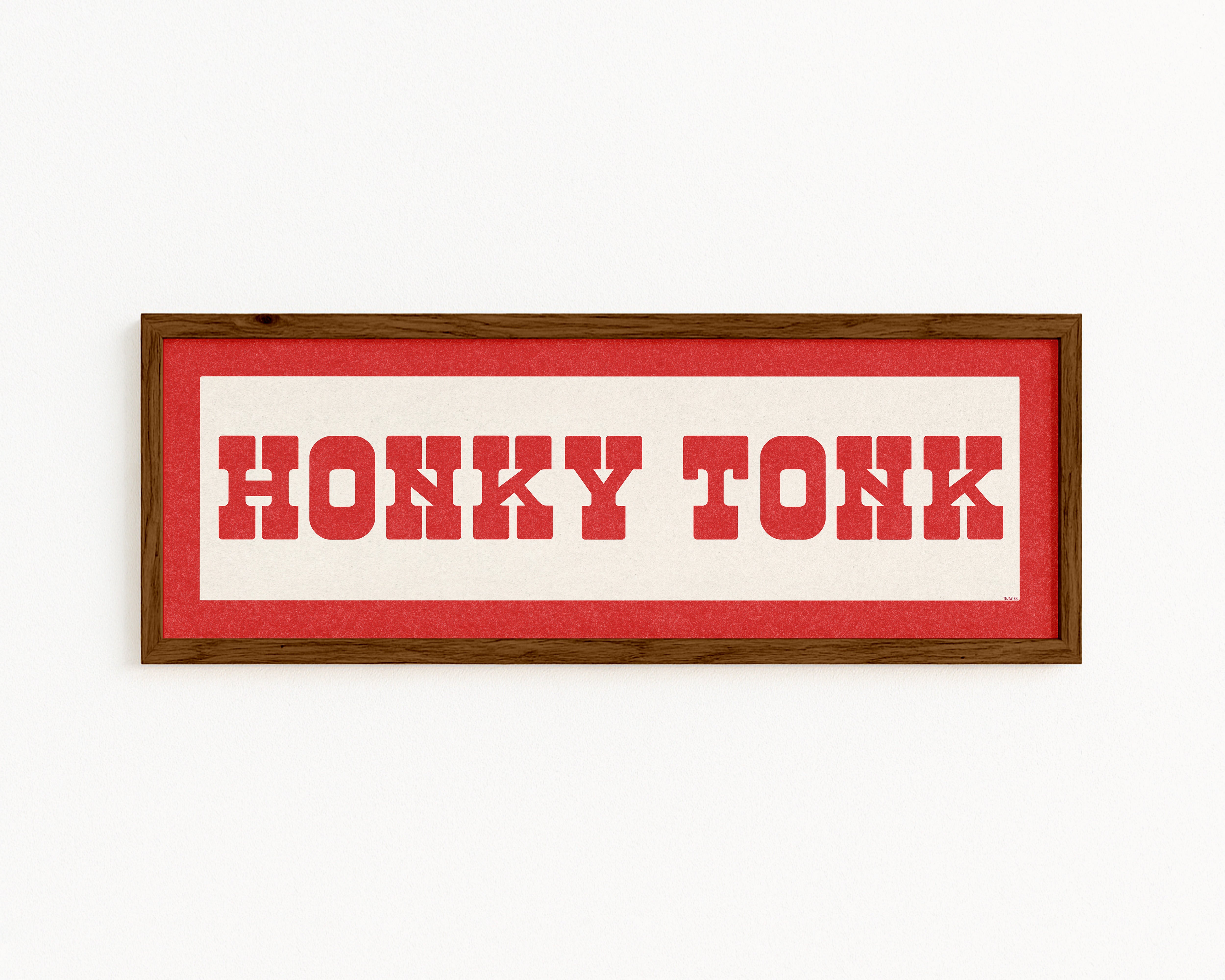 Framed HONKY TONK Sign White & Red Art Print - Tejas Country Club