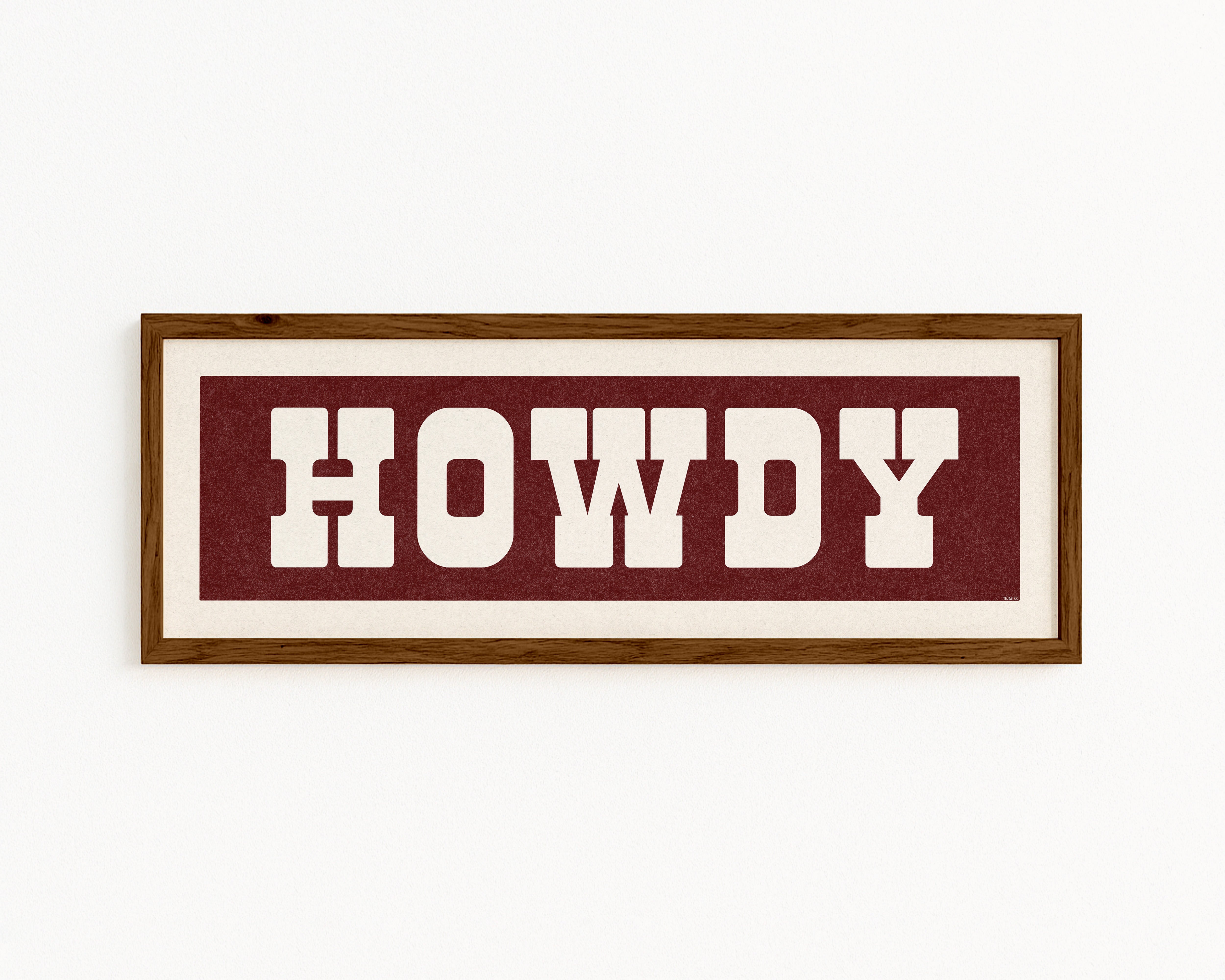 Framed HOWDY Sign Maroon & White Art Print - Tejas Country Club