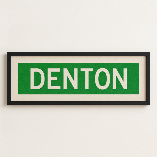 Framed Denton Green and White Bus Scroll - Tejas Country Club