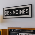 Framed Des Moines Iowa Bus Scroll Sign - Tejas Country Club