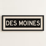 Framed Des Moines Iowa Bus Scroll Sign - Tejas Country Club