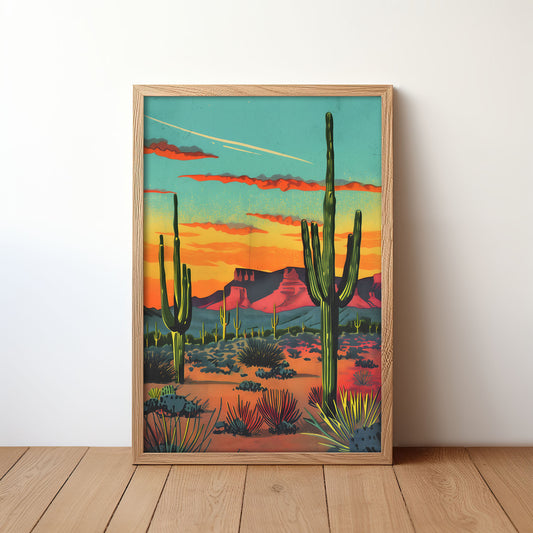 Vintage Postcard Colorful Landscape Desert Art Print