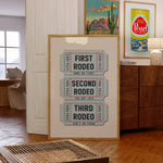 First Rodeo Ticket Stub Art Print Blue - Tejas Country Club