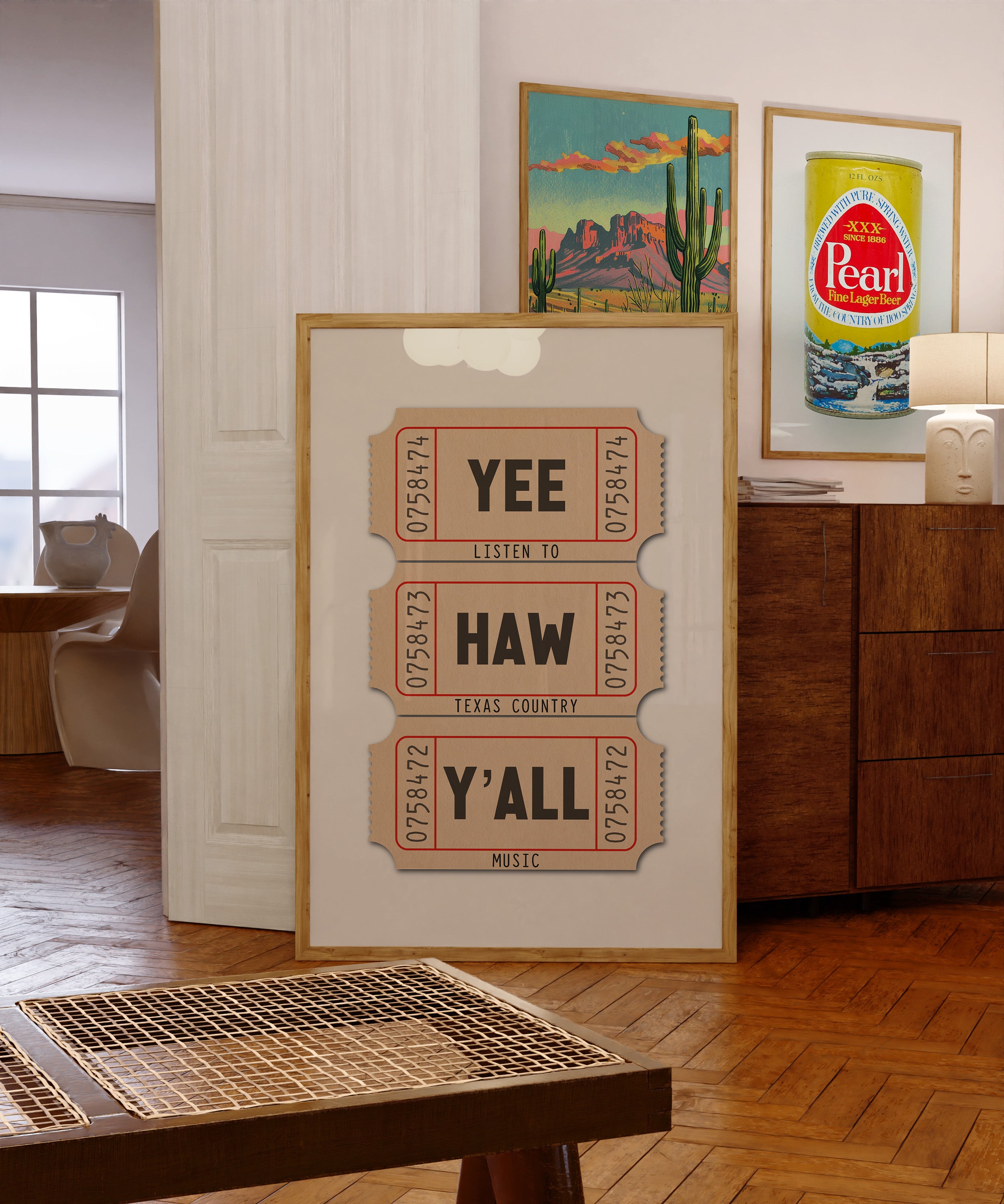 Yee Haw Y'all - Listen To Texas Country Music Ticket Stub Art Print - Tejas Country Club