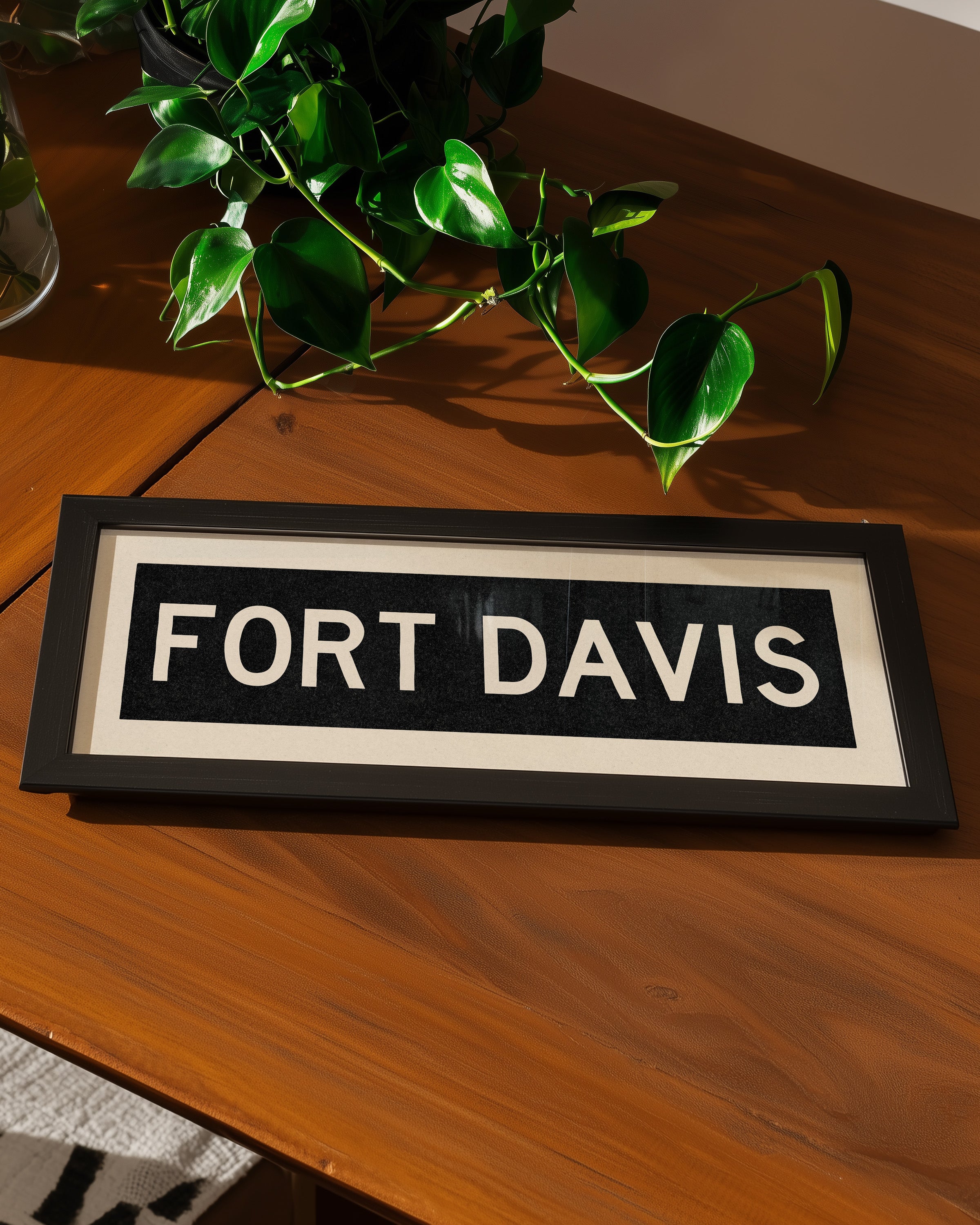 Framed Fort Davis Bus Scroll Sign - Tejas Country Club