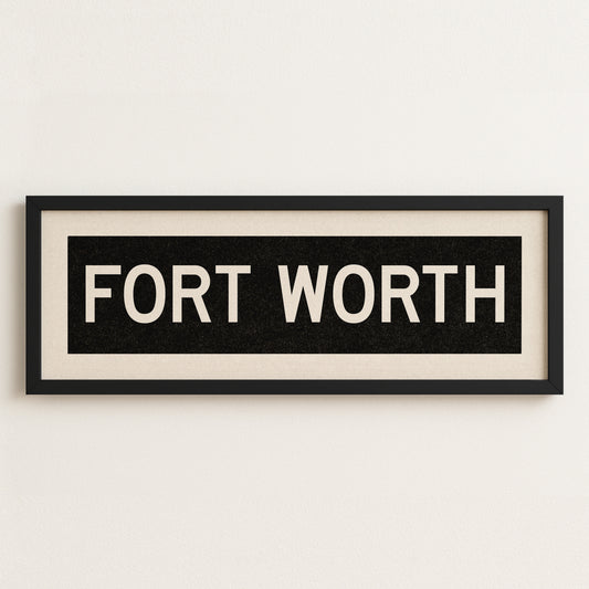 Framed Fort Worth Bus Scroll Sign