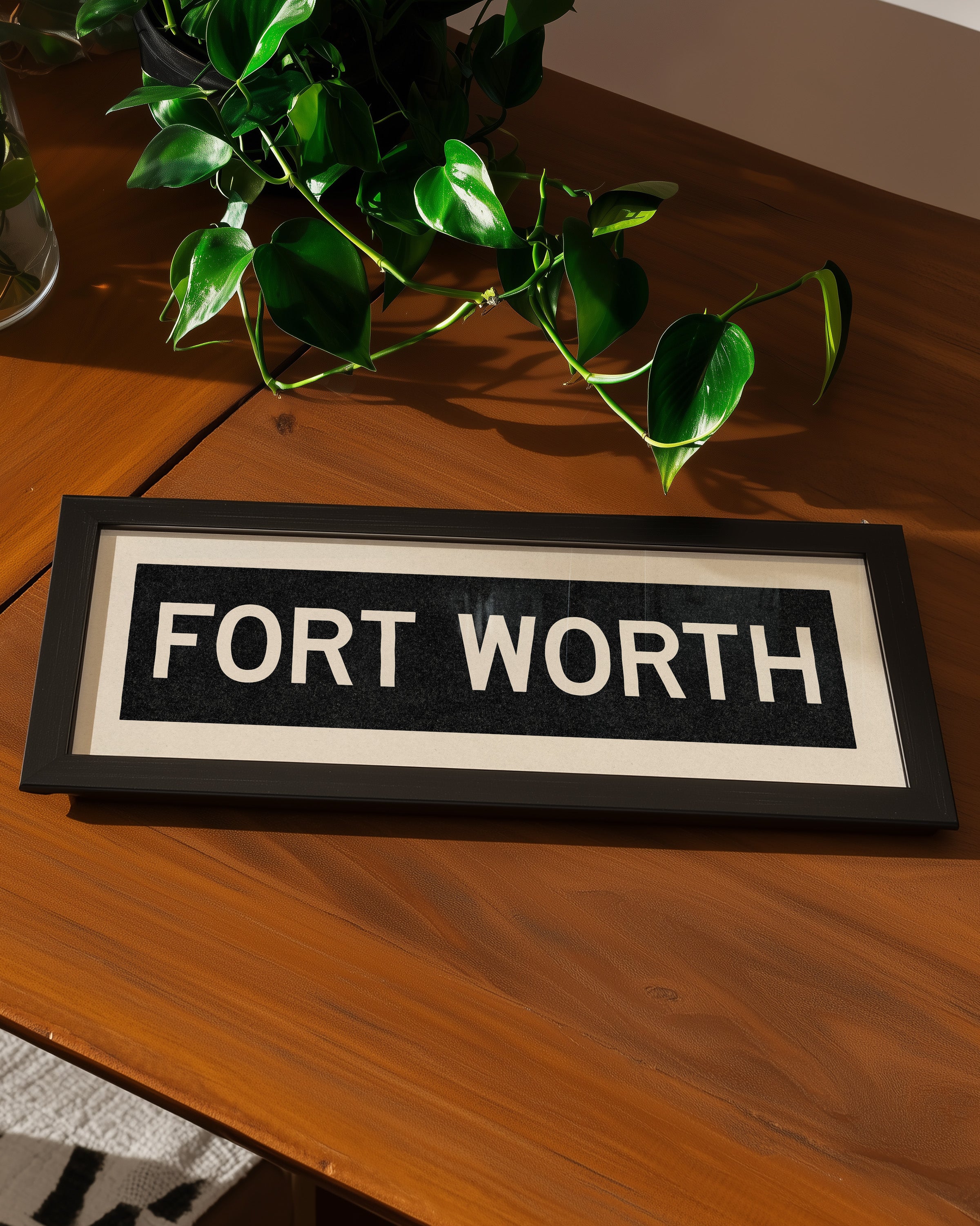 Framed Fort Worth Bus Scroll Sign - Tejas Country Club