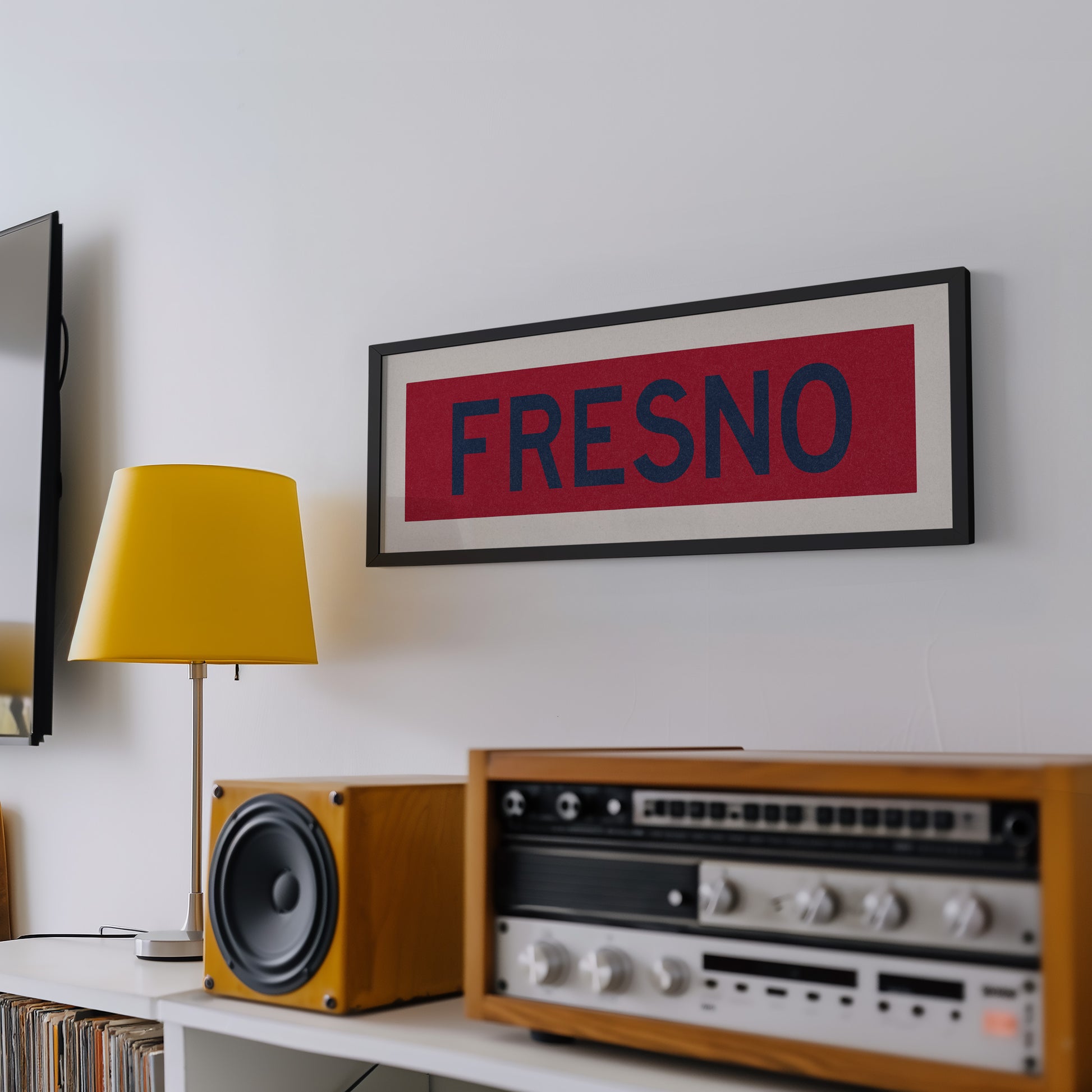 Framed Fresno Red and Blue Bus Scroll - Tejas Country Club