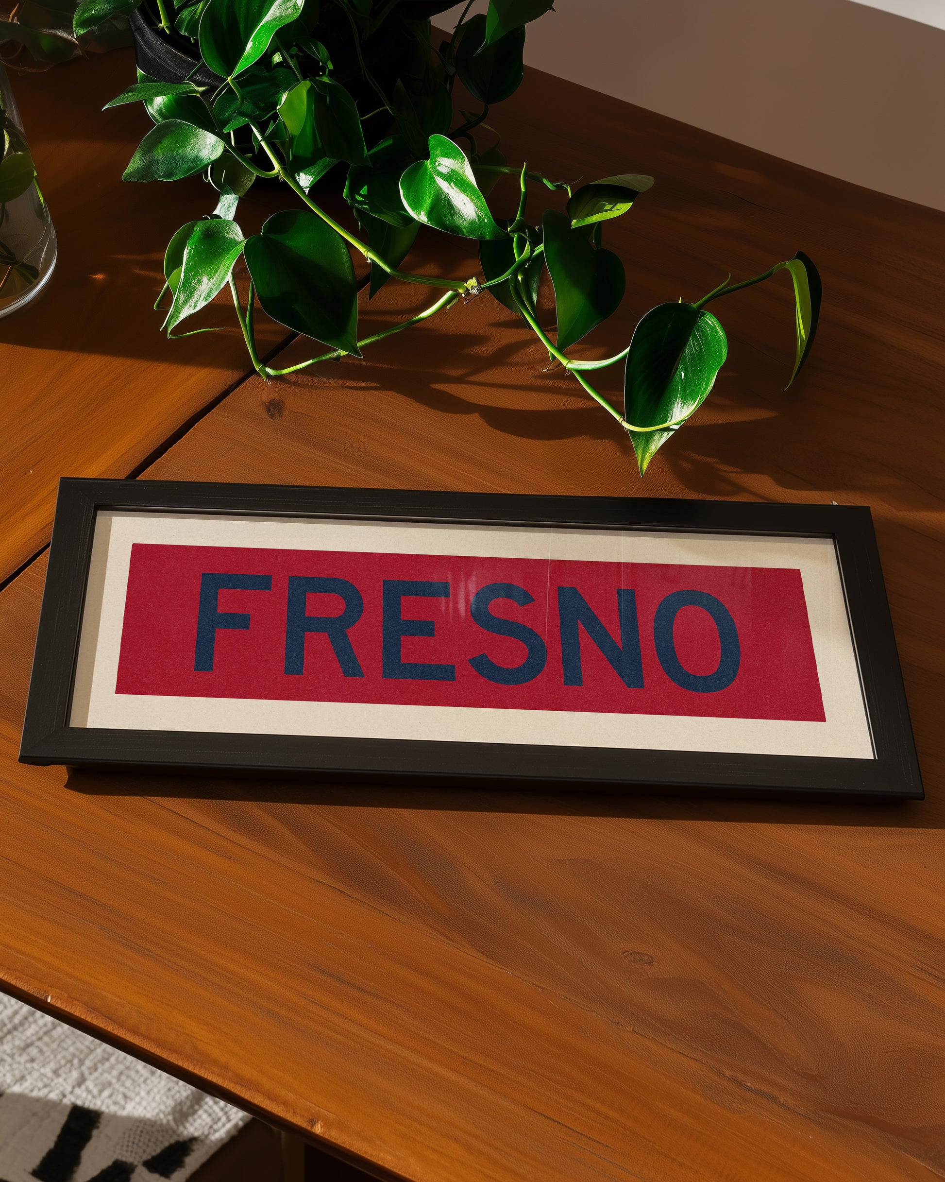 Framed Fresno Red and Blue Bus Scroll - Tejas Country Club