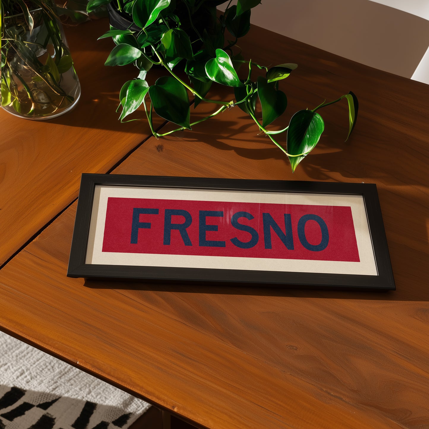 Framed Fresno Red and Blue Bus Scroll - Tejas Country Club