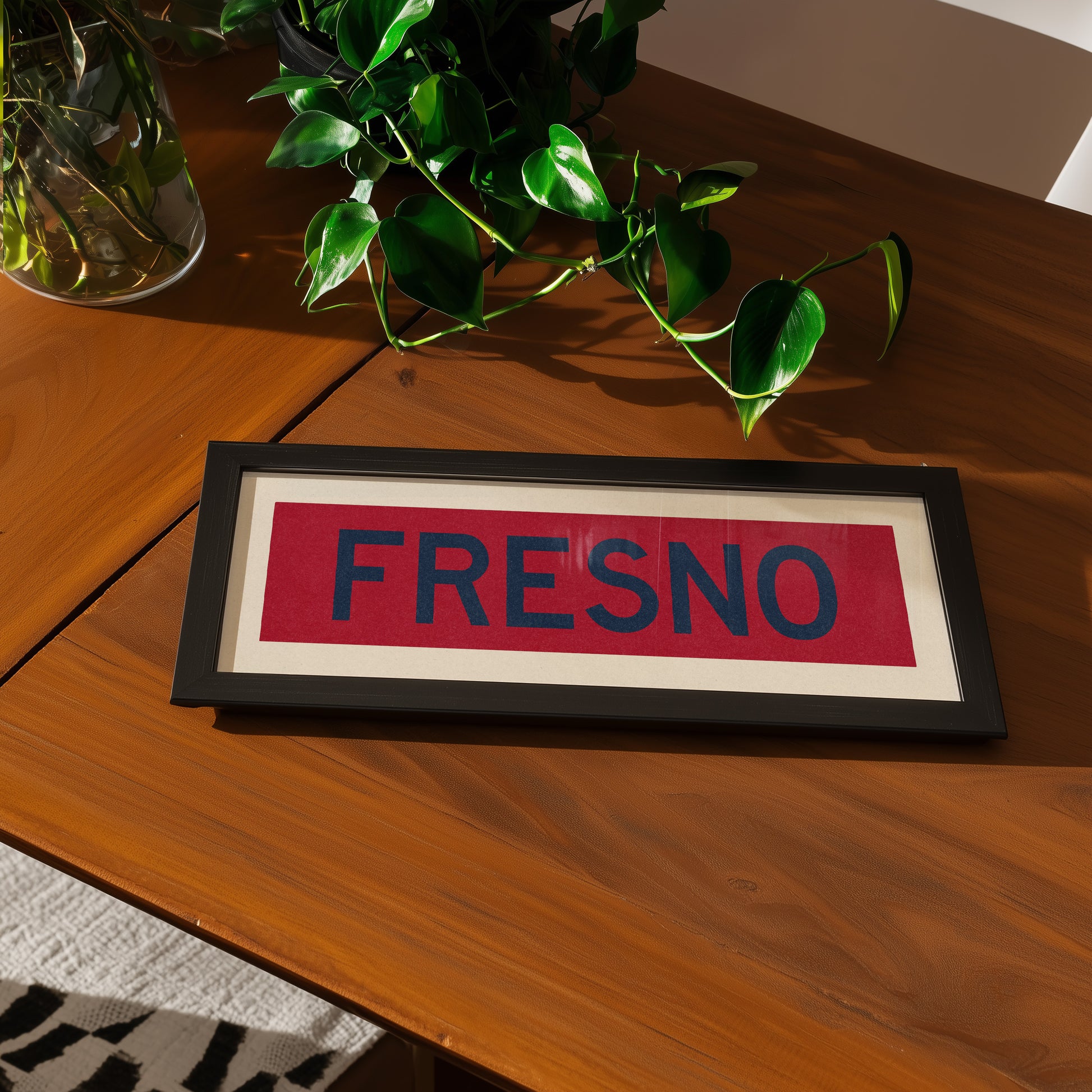 Framed Fresno Red and Blue Bus Scroll - Tejas Country Club