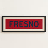 Framed Fresno Red and Blue Bus Scroll