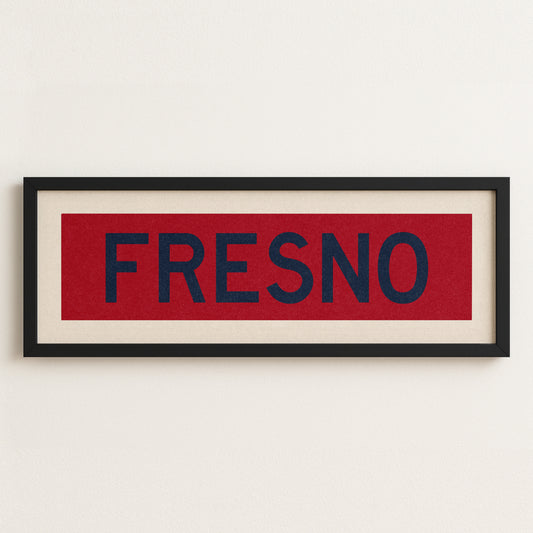 Framed Fresno Red and Blue Bus Scroll