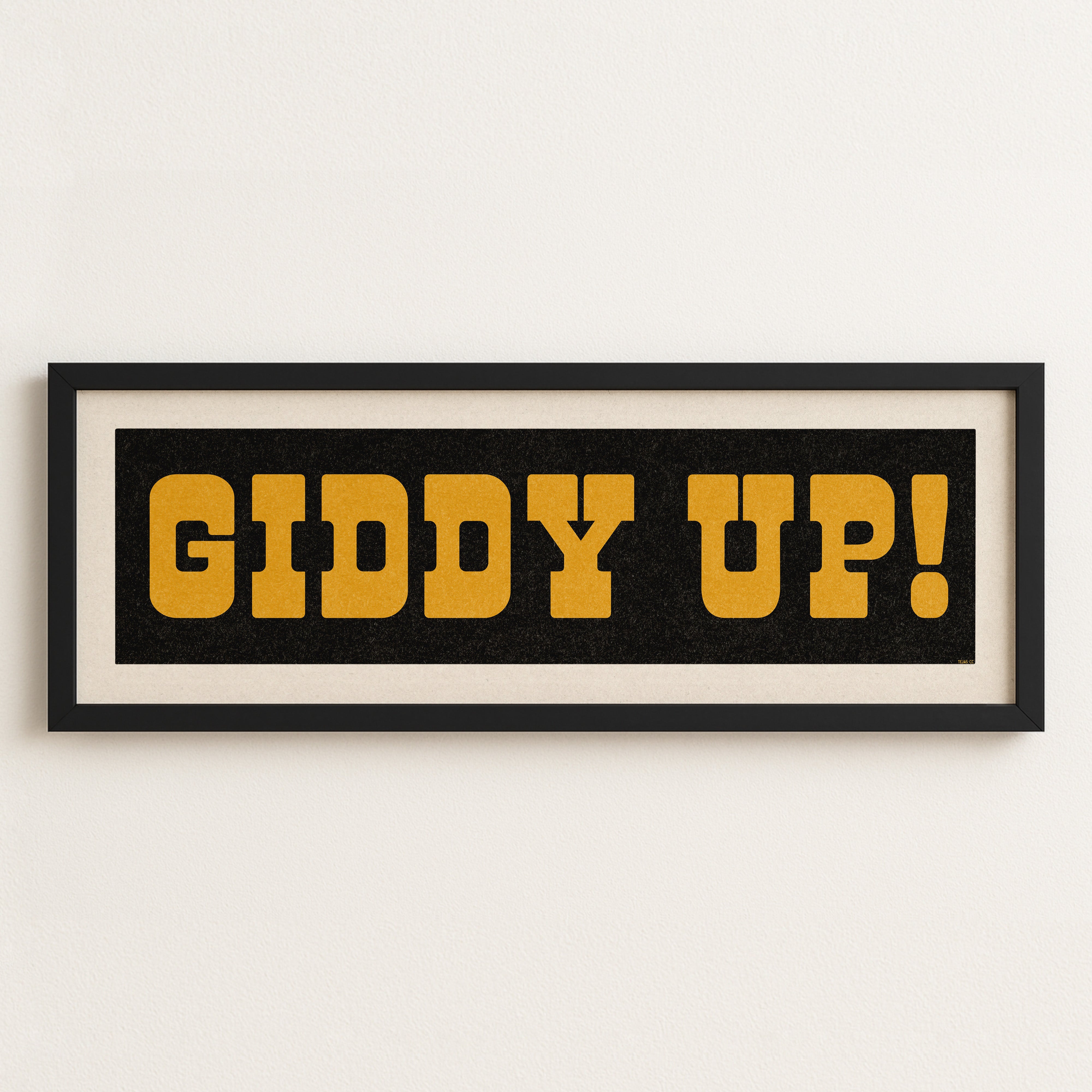 Framed GIDDY UP! Sign Black & Gold Art Print - Tejas Country Club