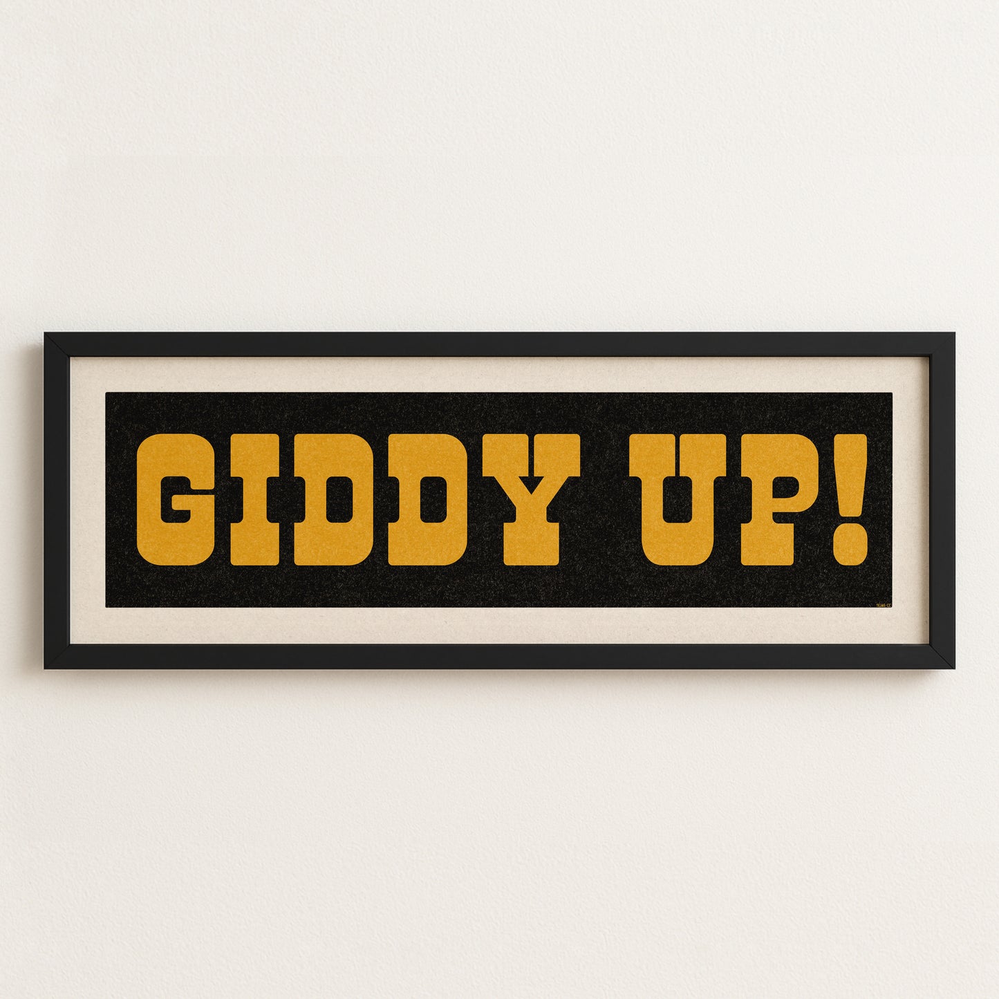 Framed GIDDY UP! Sign Black & Gold Art Print - Tejas Country Club