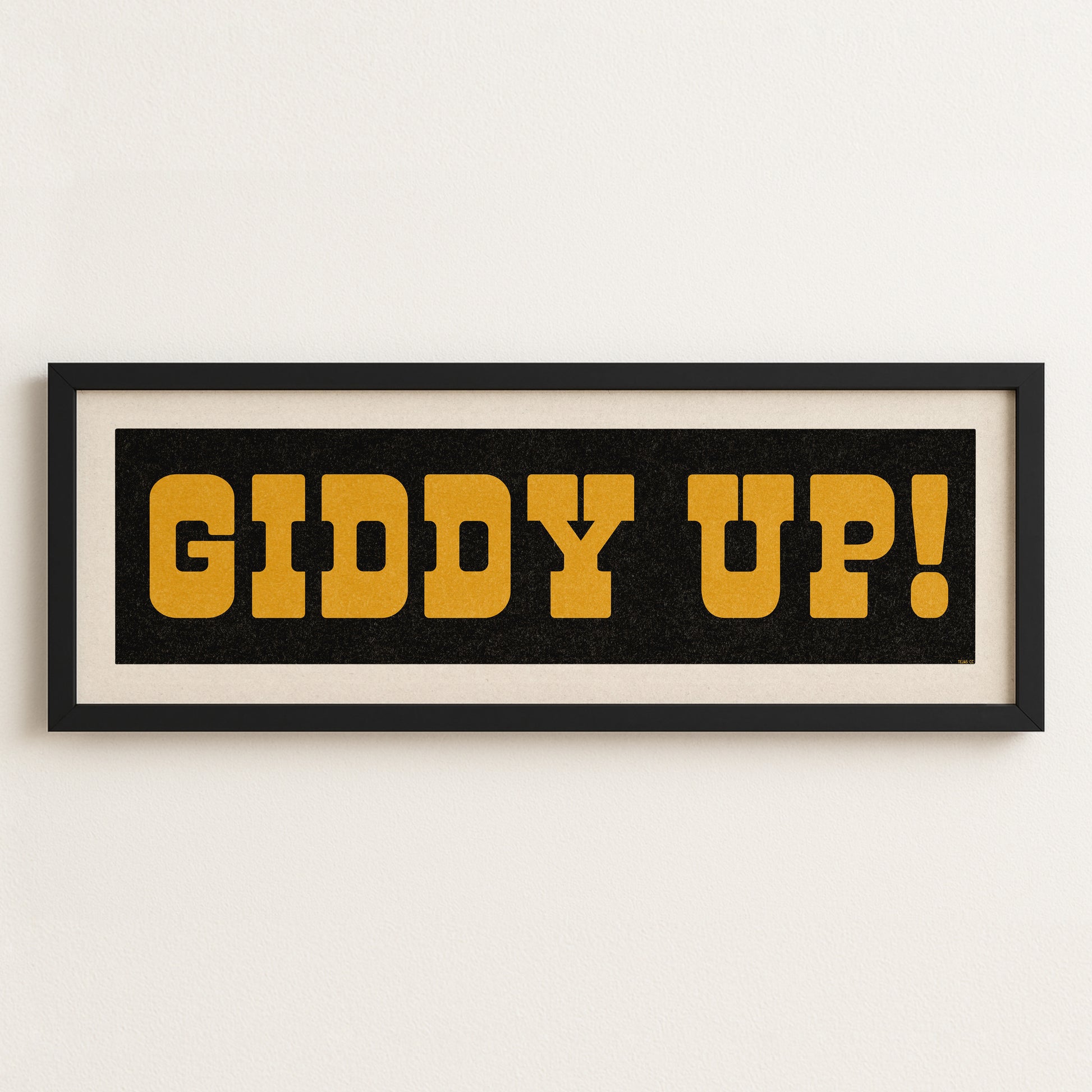 Framed GIDDY UP! Sign Black & Gold Art Print - Tejas Country Club