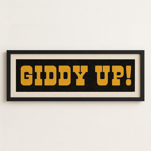 Framed GIDDY UP! Sign Black & Gold Art Print - Tejas Country Club