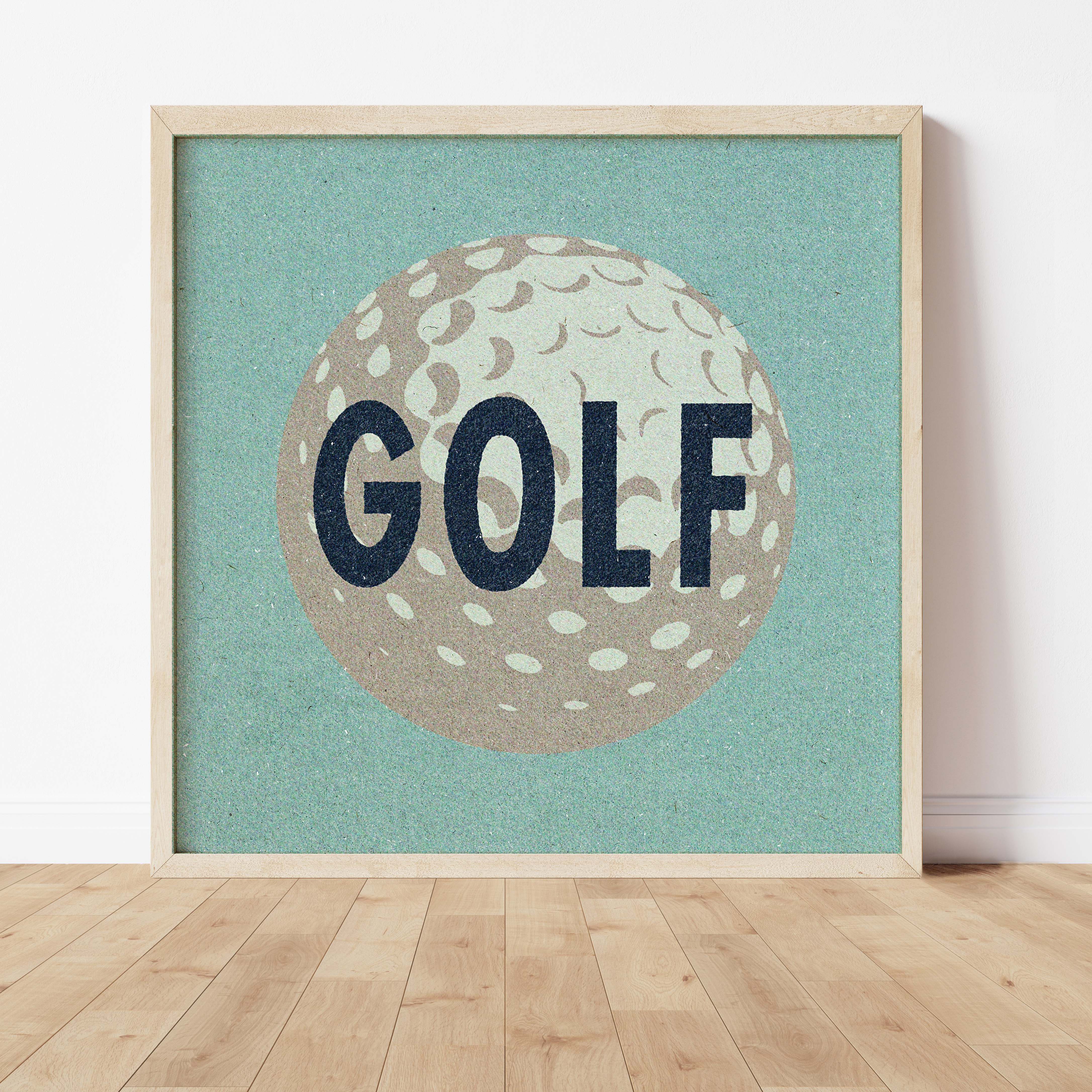 Retro Golf Ball Art Print Dusty Blue - Tejas Country Club