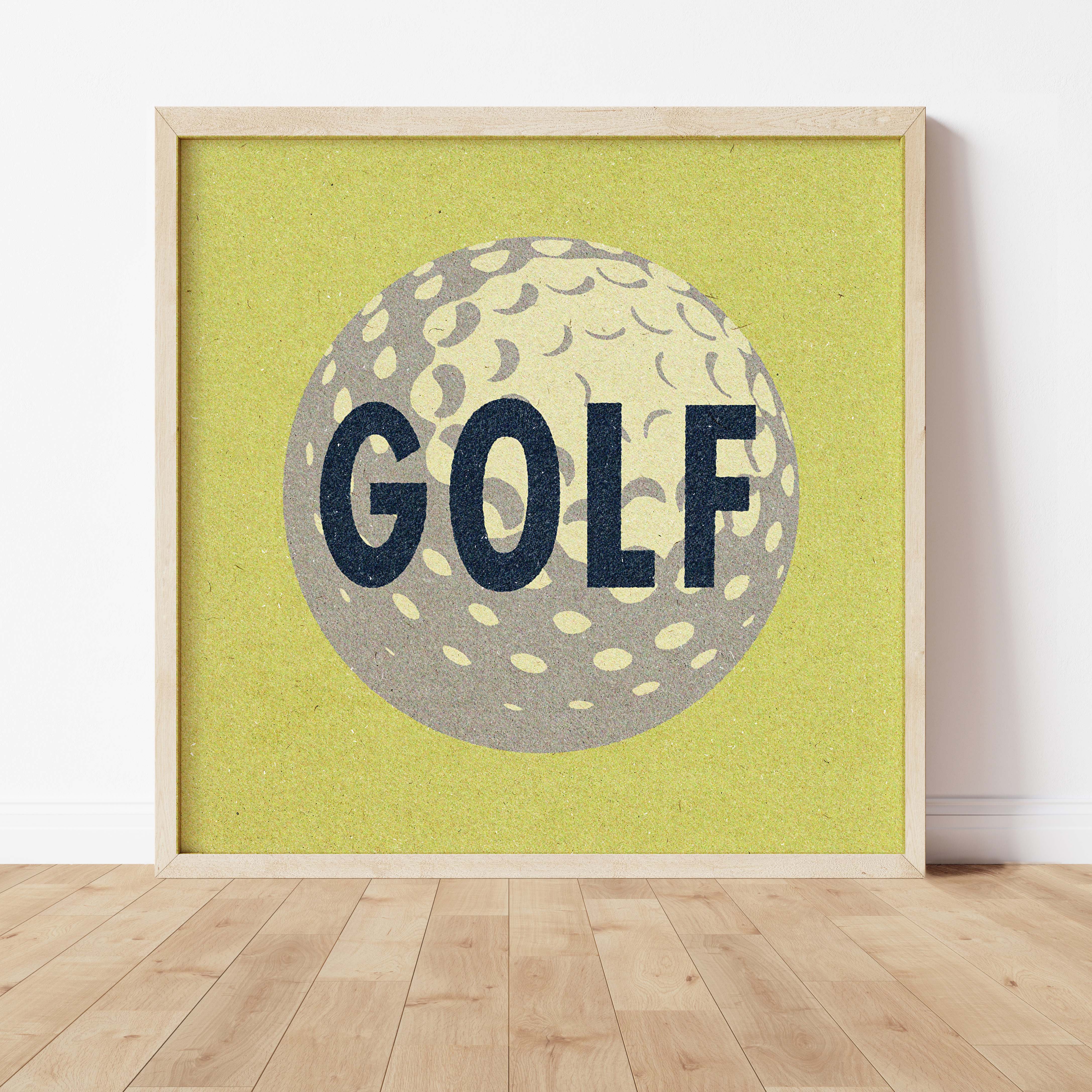 Retro Golf Ball Art Print Lemon Yellow - Tejas Country Club