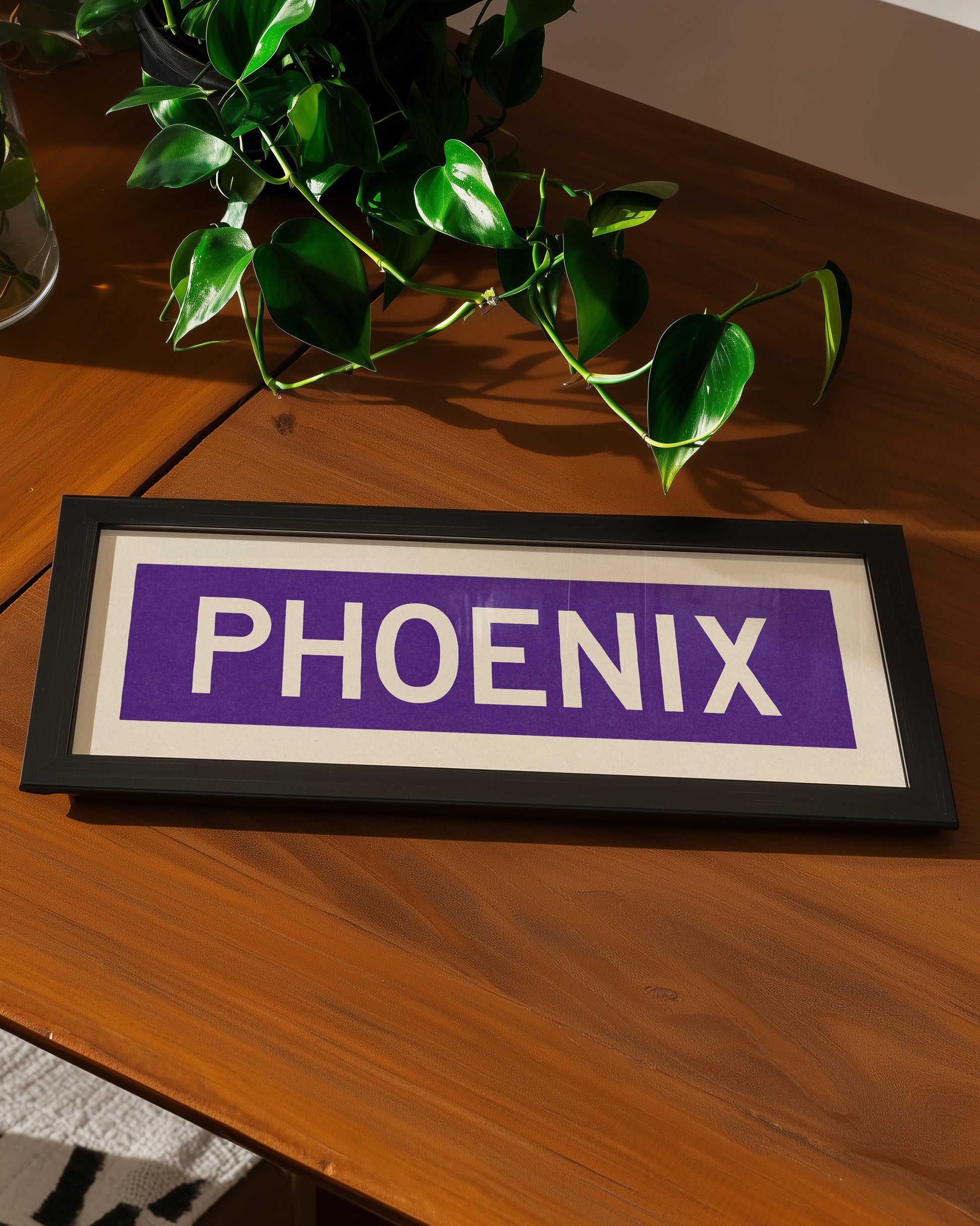 Framed Phoenix Purple and White Bus Scroll - Tejas Country Club