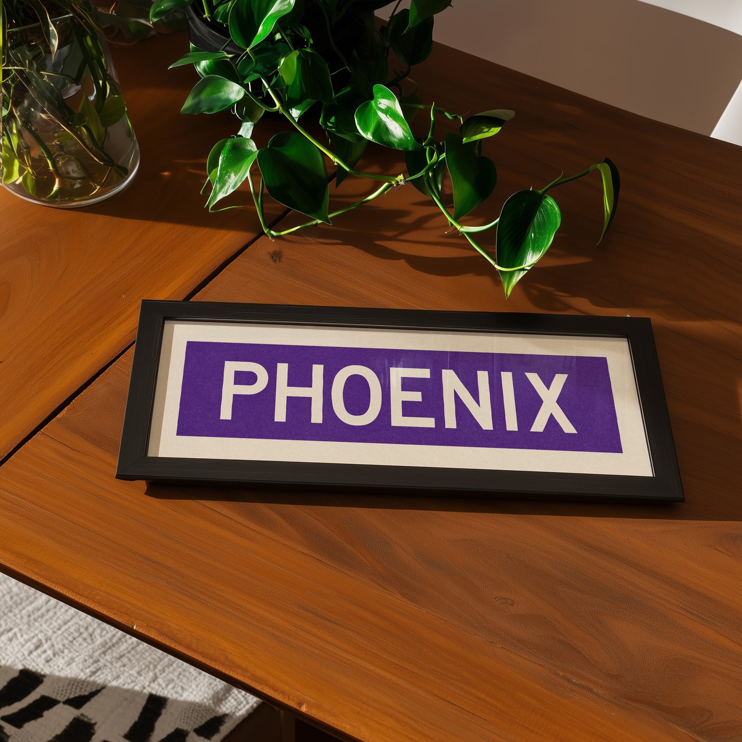 Framed Phoenix Purple and White Bus Scroll - Tejas Country Club