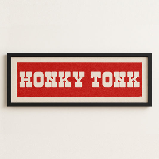 Framed HONKY TONK Sign Red & White Art Print - Tejas Country Club