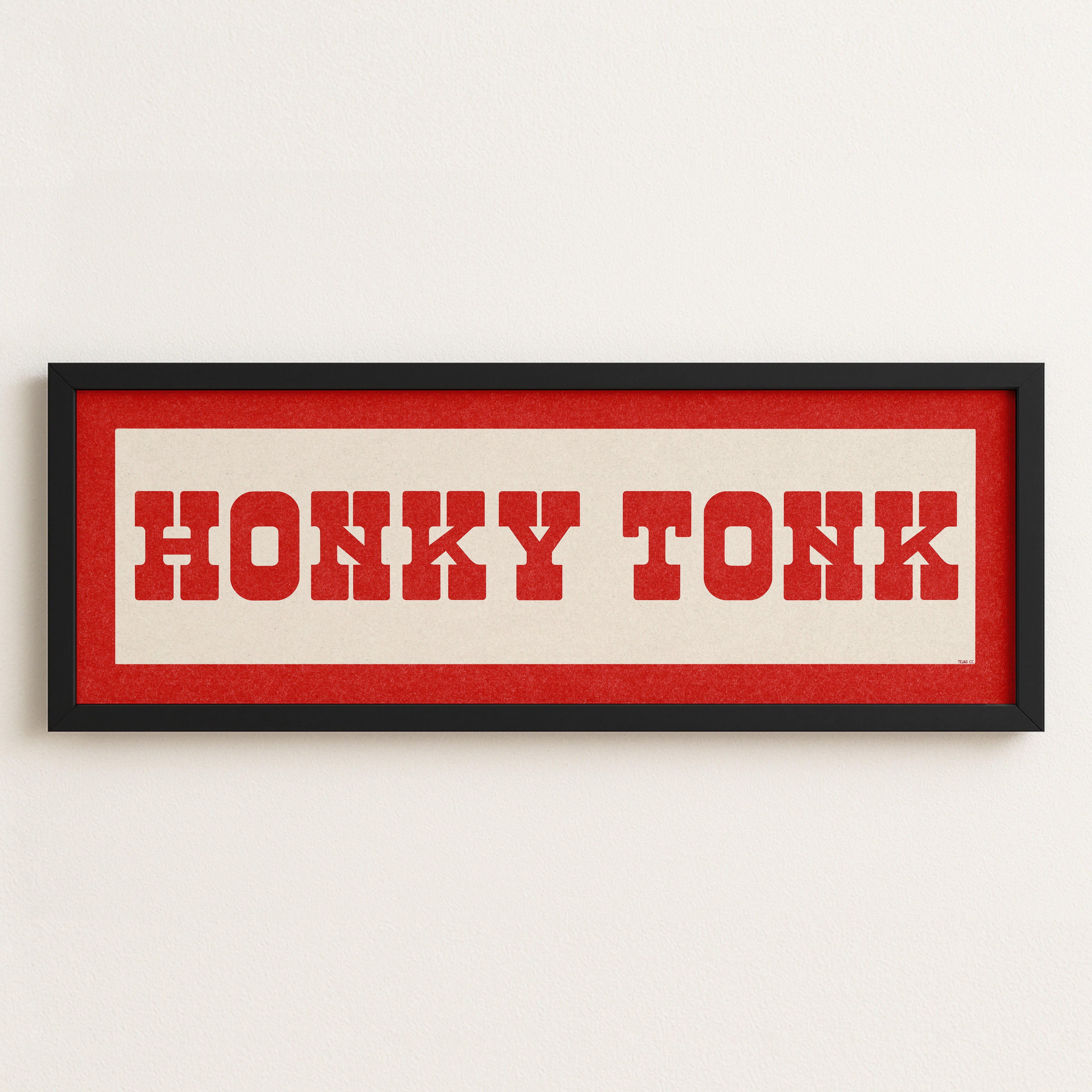 Framed HONKY TONK Sign White & Red Art Print - Tejas Country Club