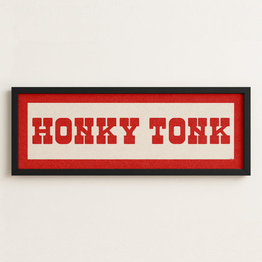 Framed HONKY TONK Sign White & Red Art Print - Tejas Country Club