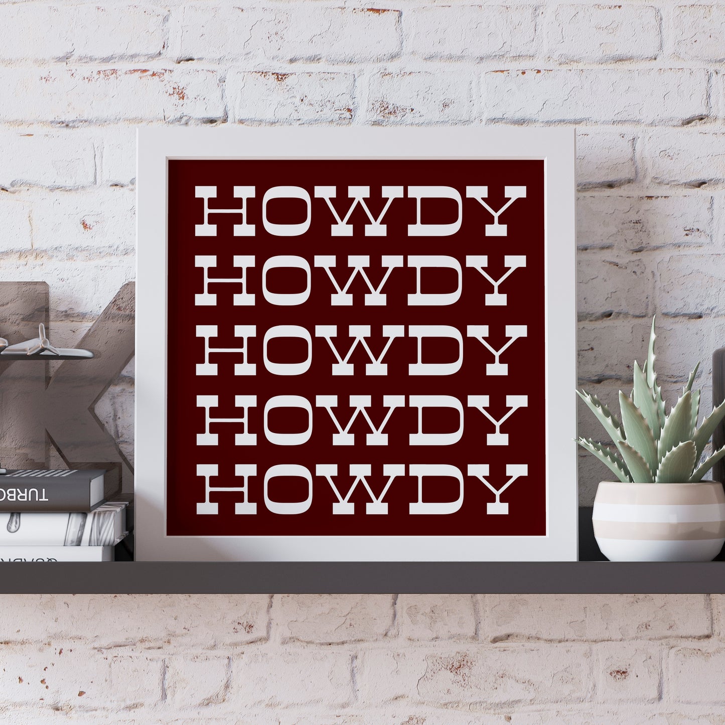 Howdy Typography Art Print Square Maroon and White