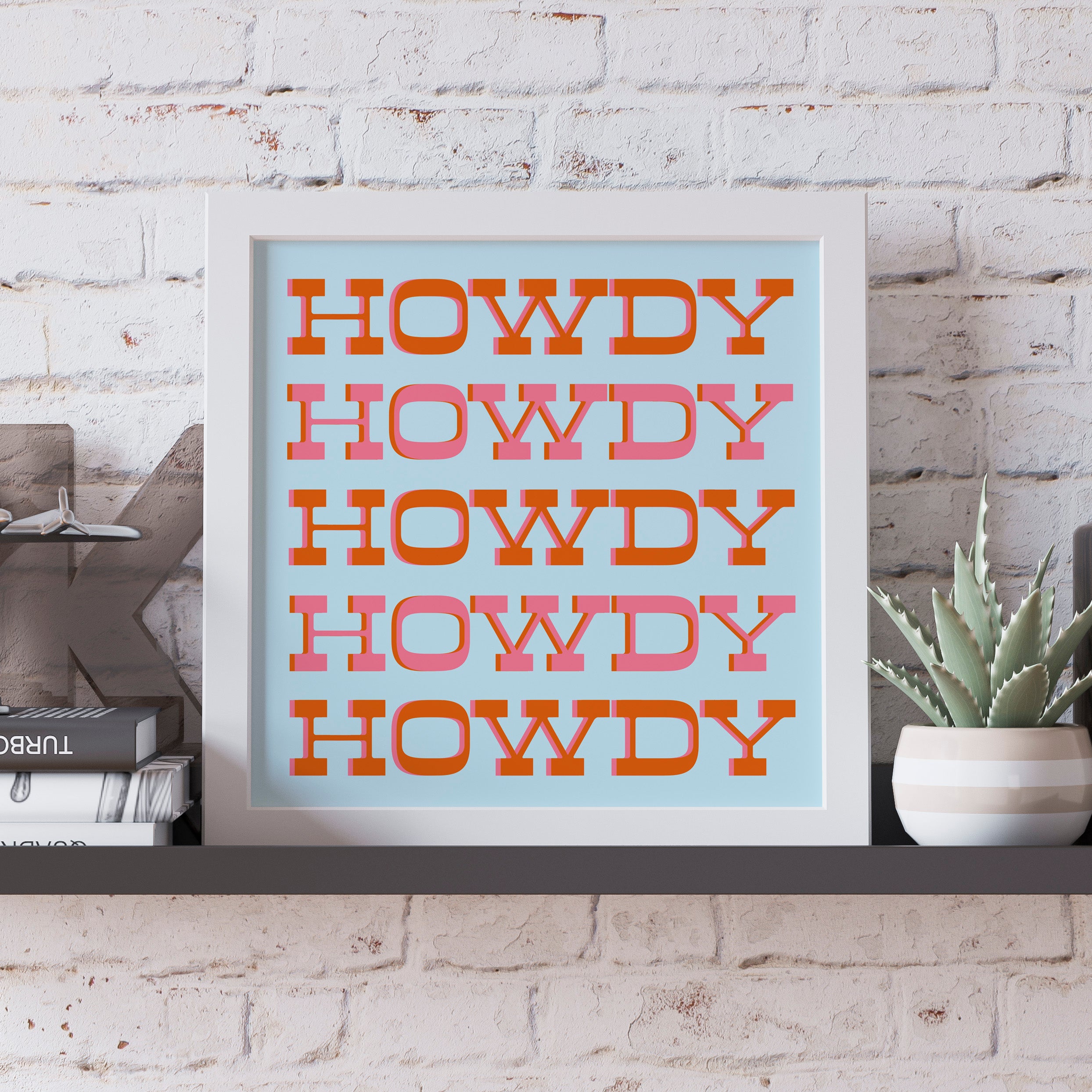 Howdy Typography Art Print Square Pink & Orange - Tejas Country Club