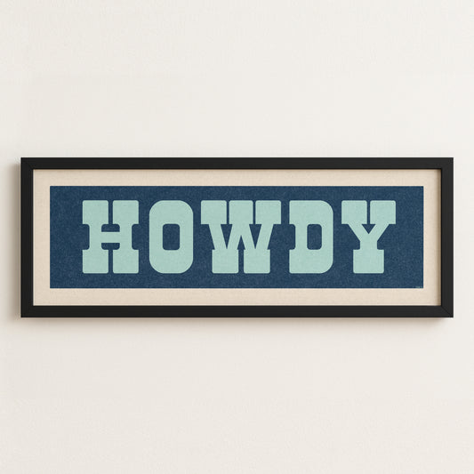 Framed HOWDY Sign Blue & Aqua Art Print - Tejas Country Club