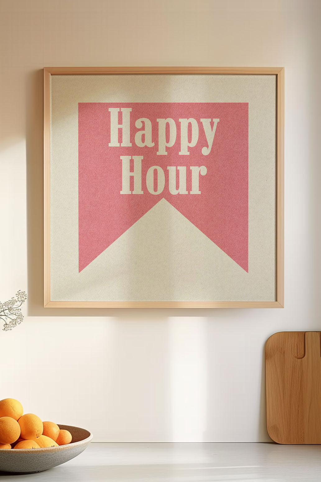 Happy Hour Pink Banner Tab Typography Square Art Print