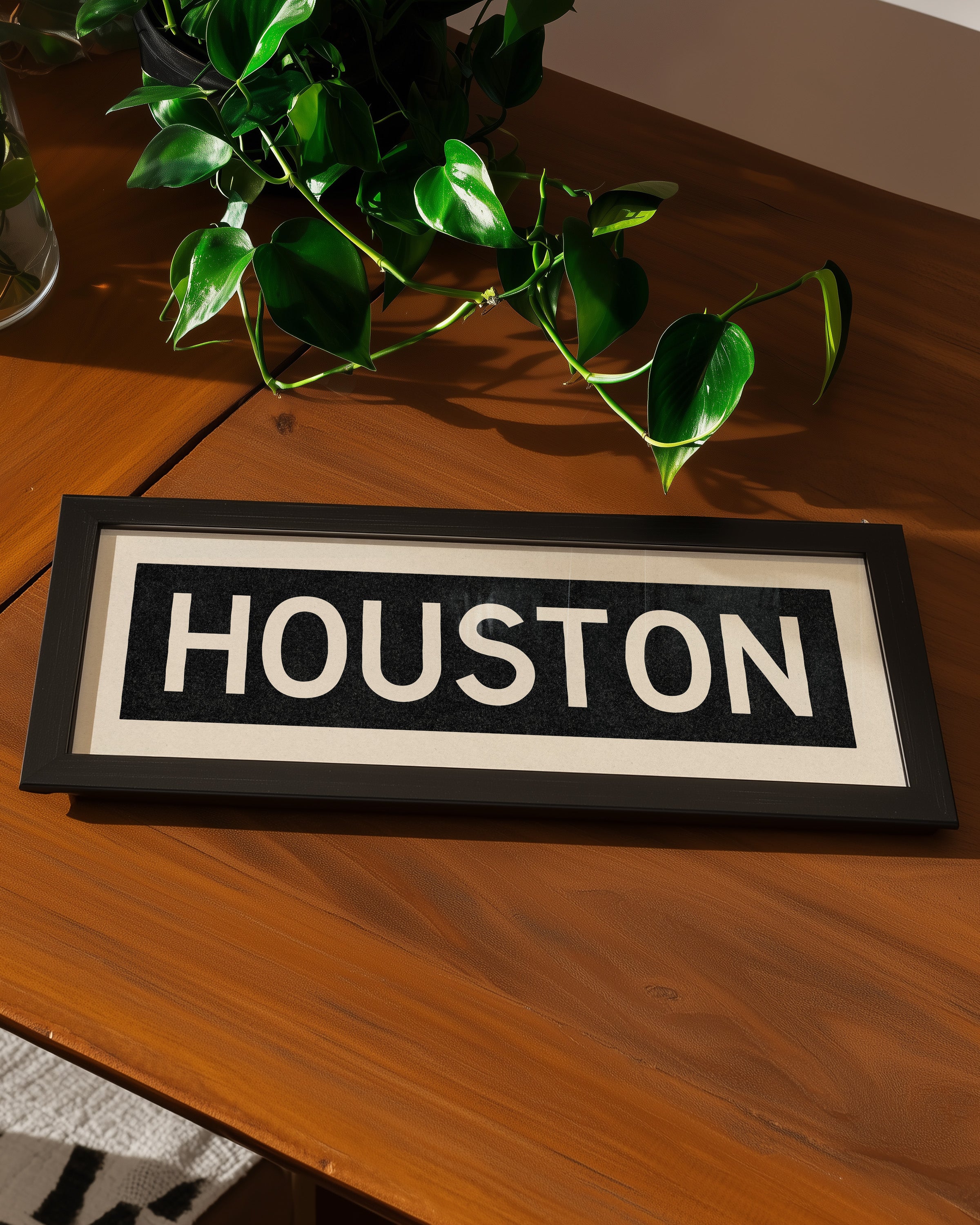 Framed Houston Bus Scroll Sign - Tejas Country Club