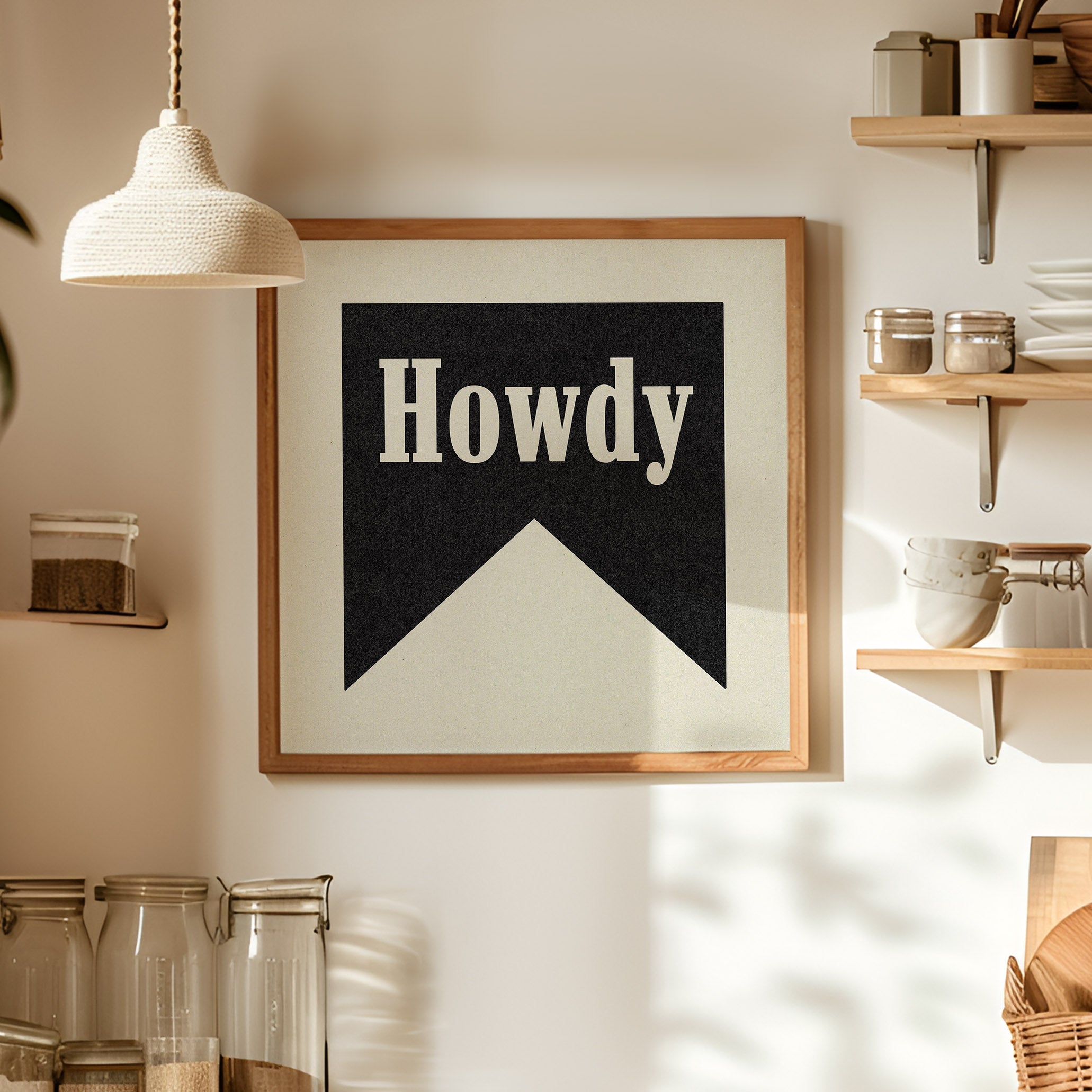 Howdy Black Banner Tab Typography Square Art Print - Tejas Country Club