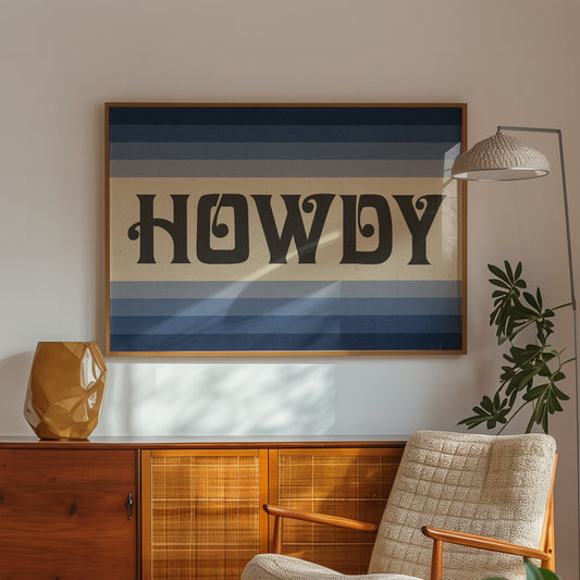 Howdy Art Print Poster Monochromatic Ombre Blue Print