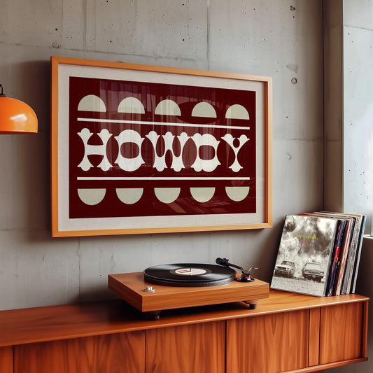 Howdy Maroon Typography Art Poster Print