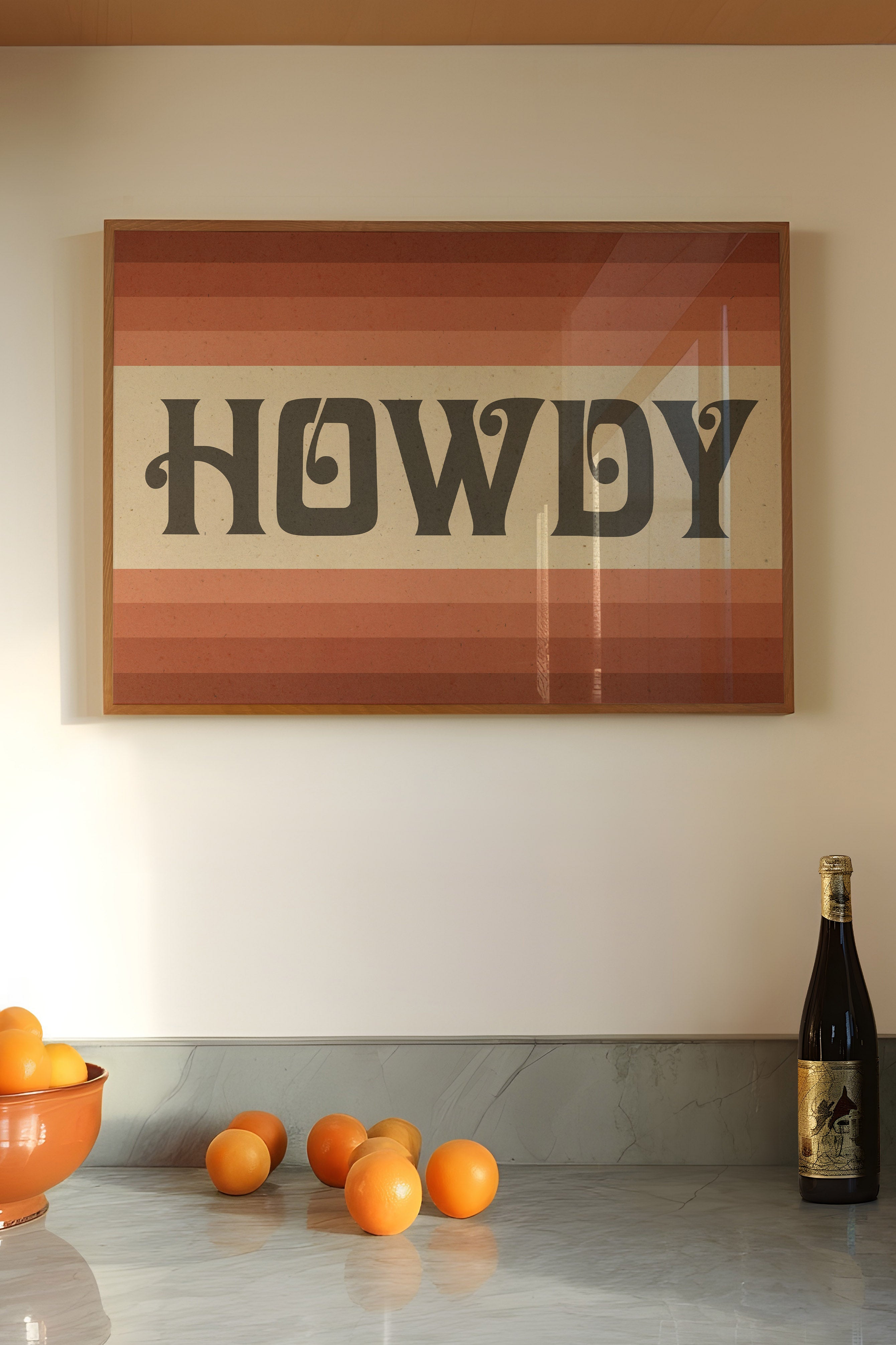 Howdy Art Print Poster Monochromatic Ombre Rust Print - Tejas Country Club
