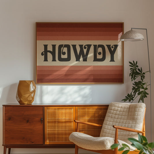 Howdy Art Print Poster Monochromatic Ombre Rust Print